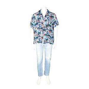 Blue Sky Surf Surfing Surfboard Palm Trees Clouds Island Hawaiian Aloha Shirt XL